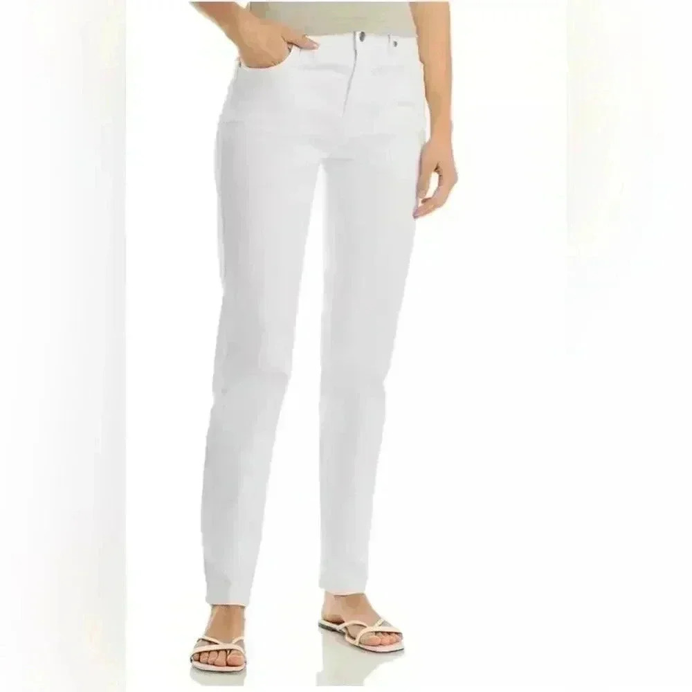 Eileen Fisher Organic Cotton High Rise Skinny Jeans in White Size 6 With pockets